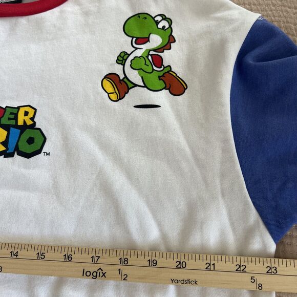 Super Mario Sweatshirt Mens Medium White Red Blue Yellow Nintendo Gamer Crewneck - Picture 11 of 14